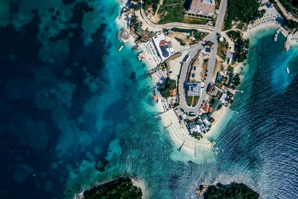 Albania, aerial view, sea, city