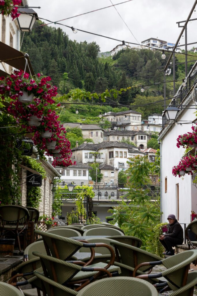 Albania, houses and nature, forests, chairs, coffee shop, backpacking