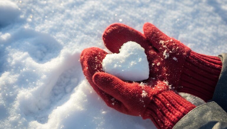 Montenegro in winter, snow, heart, mittens